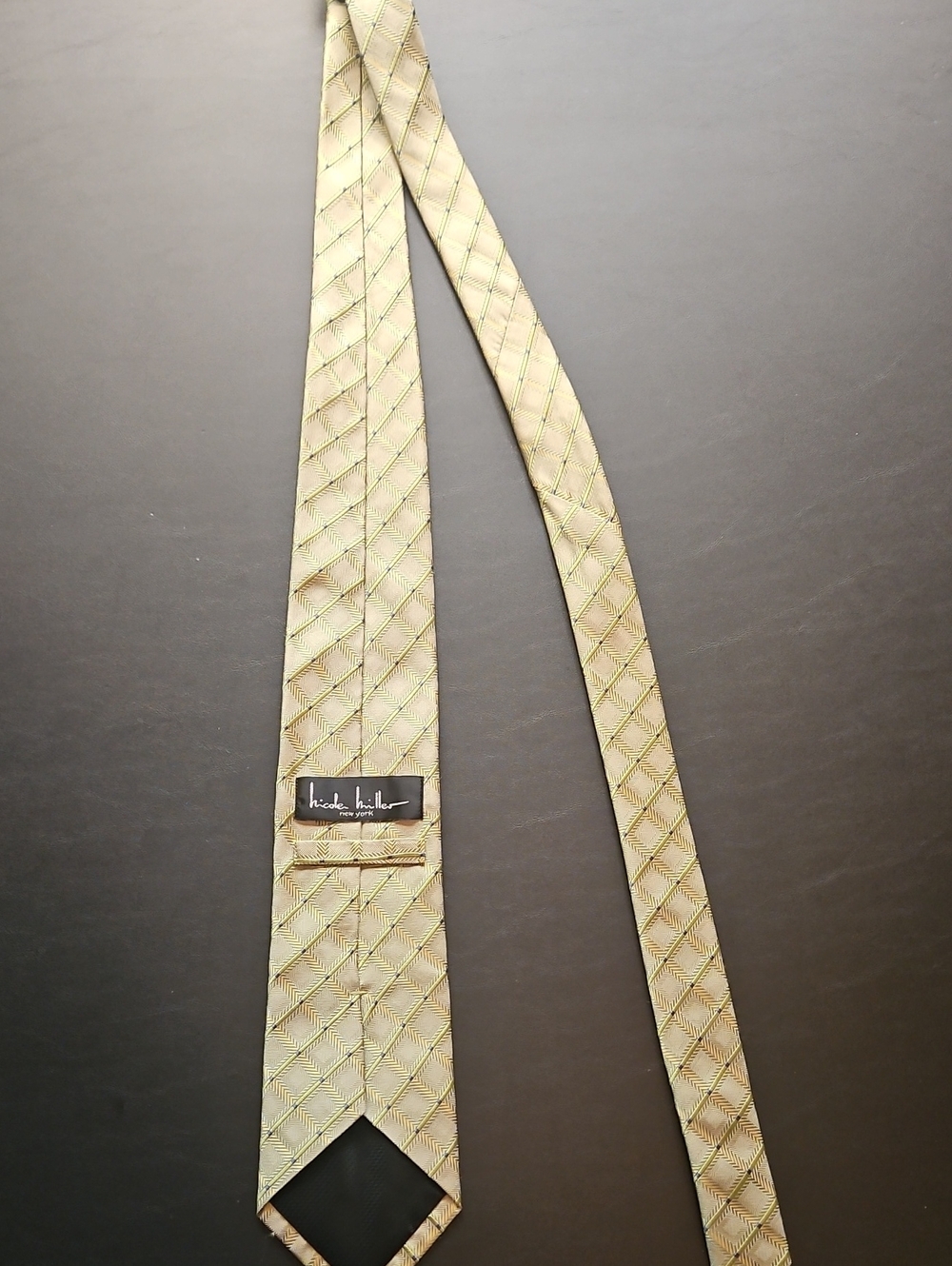 Nicole Miller Olive Green Geometric Silk Tie for Men